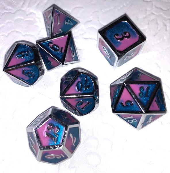 Two-tone Pink and Blue Cotton Candy Metal Dice Set picture