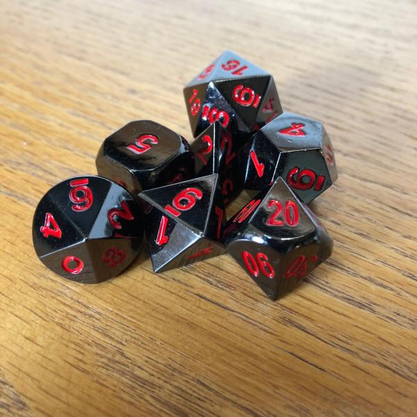 Black with Red Lettering Metal Dice Set picture