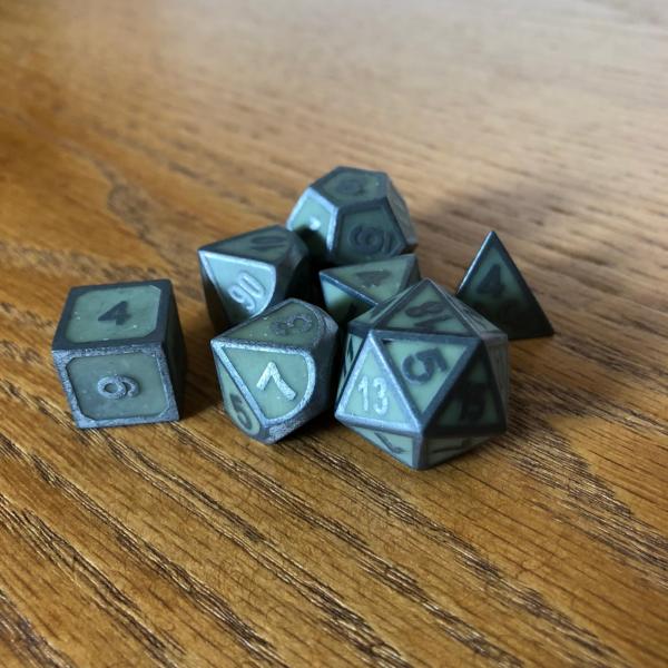 Green Glow-In-The-Dark Metal Dice Set picture