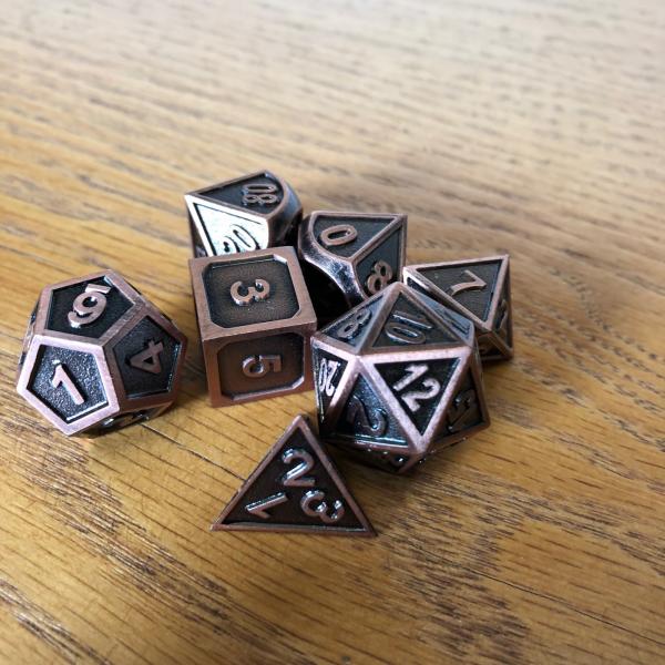 Antique Copper with Raised Edges Metal Dice Set picture