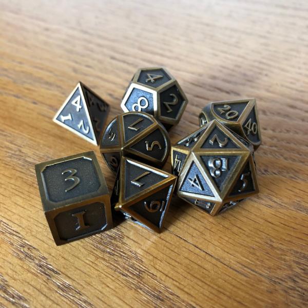 Antique Gold with Raised Edges Metal Dice Set