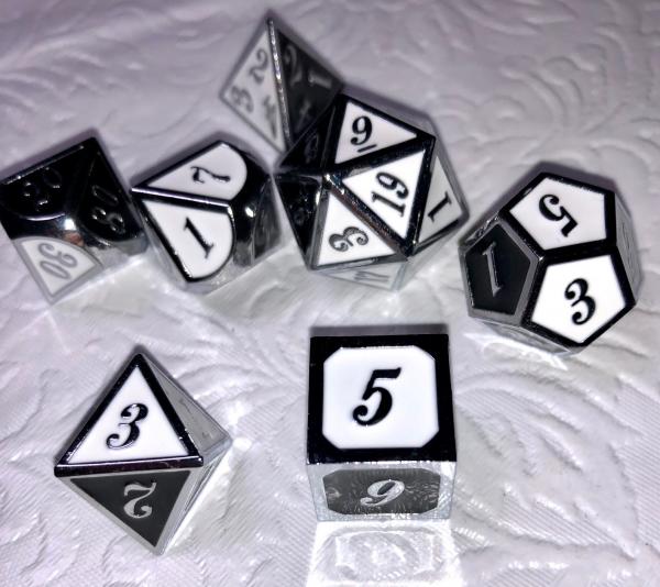 Two-toned Black and White Metal Dice Set