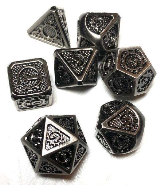 Antique Silver Lettering Gears Metal Dice