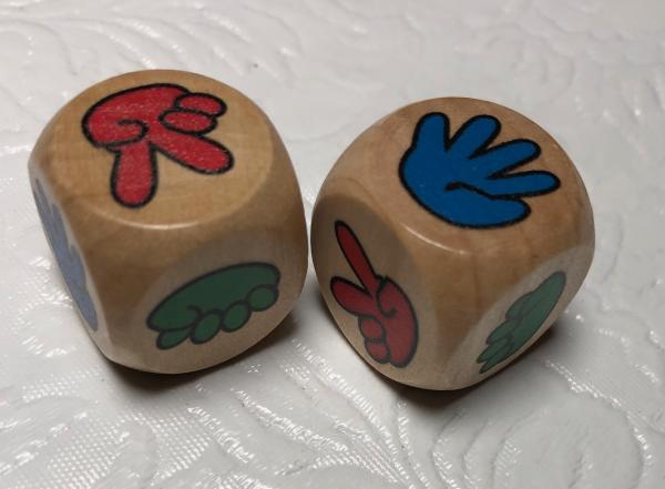 Wooden Rock Paper Scissors Dice Pair picture