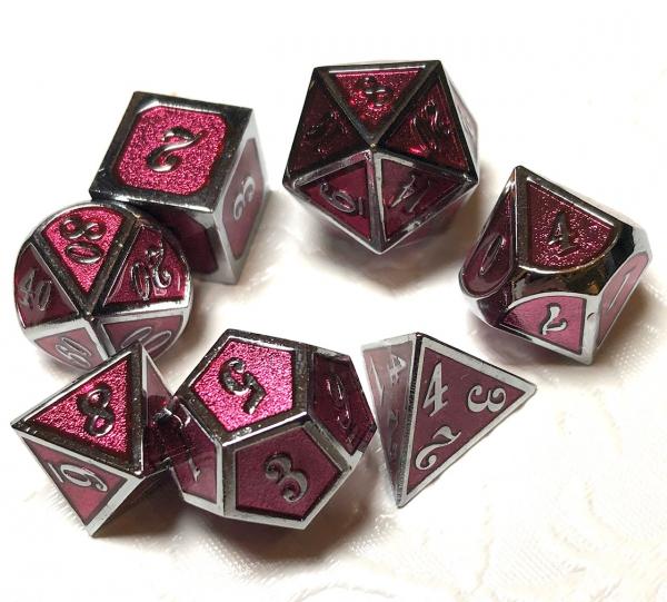 Transparent Pink Dice Set (with Silver Lettering)