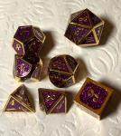 Purple Glitter with Gold Lettering Metal Dice Set