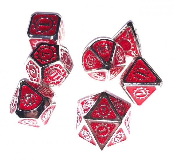 Red with Silver Lettering Gears Metal Dice picture