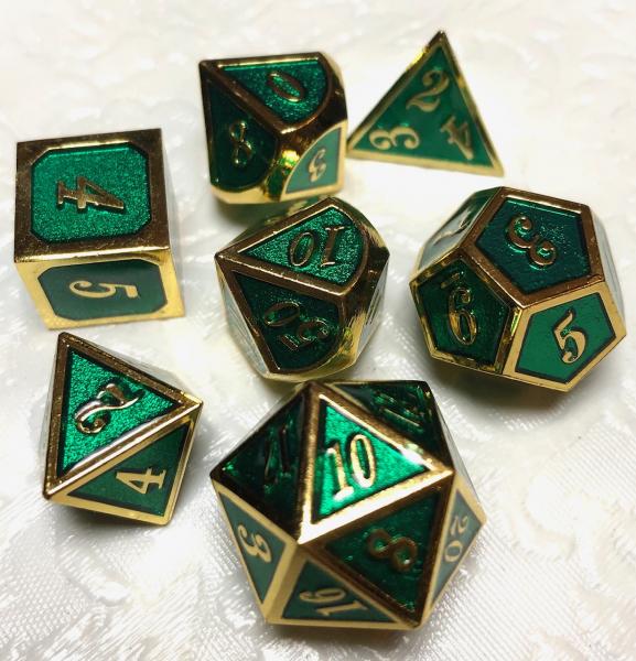 Transparent Green Dice Set (with Gold Lettering)