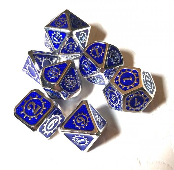 Royal Blue with Silver Lettering Gears Meteal Dice picture