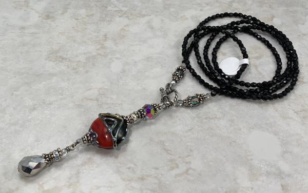 Necklace :: Elegant Jet and Vivid Red Art Glass picture