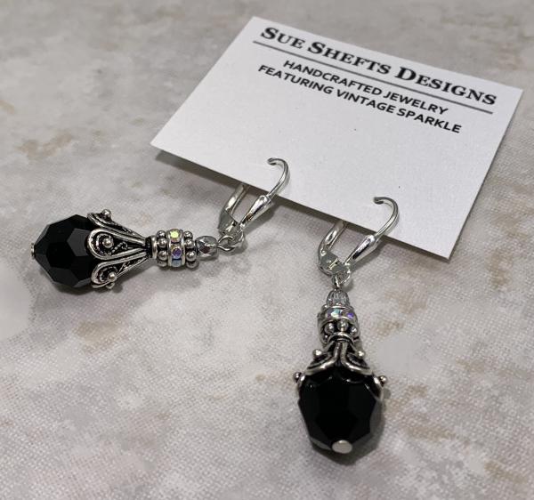 Earrings :: Filigree Sterling Silver and Jet Crystal