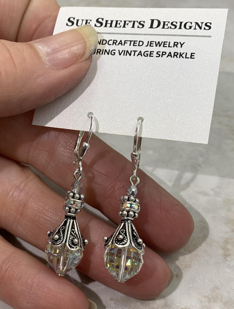 Earrings :: Filigree Sterling Silver and Aurora Borealis picture