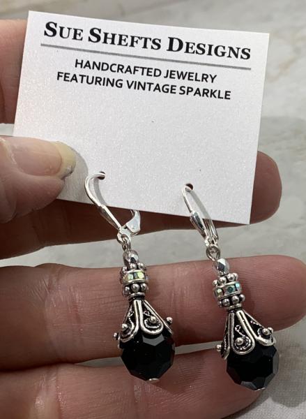 Earrings :: Filigree Sterling Silver and Jet Crystal picture