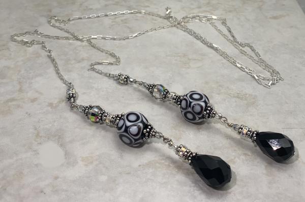 Necklace :: Black & White Mod Dots Long Sterling Lariat Necklace picture