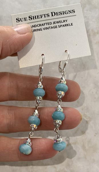 Earrings :: Amazonite Colored Faceted Crystal Swing
