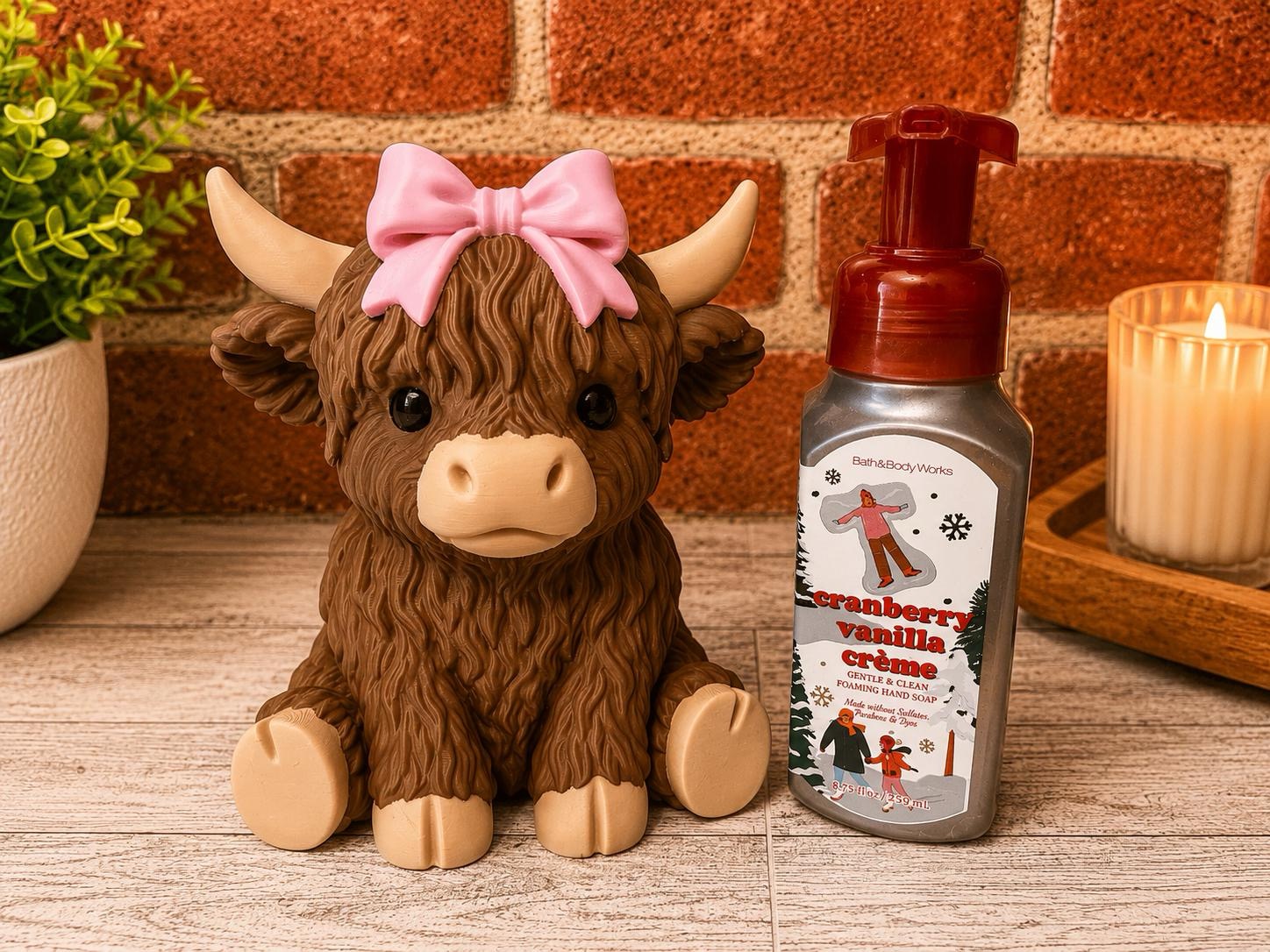 Highland Cow Soap Holder with Bow | Farmhouse Bathroom & Kitchen Decor picture