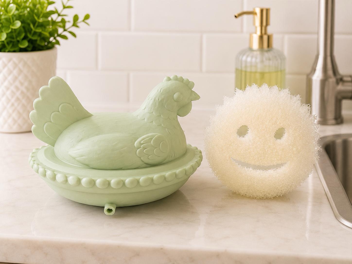 Nesting Hen Scrub Daddy Holder | 3D Printed Farmhouse Kitchen Sponge Caddy picture