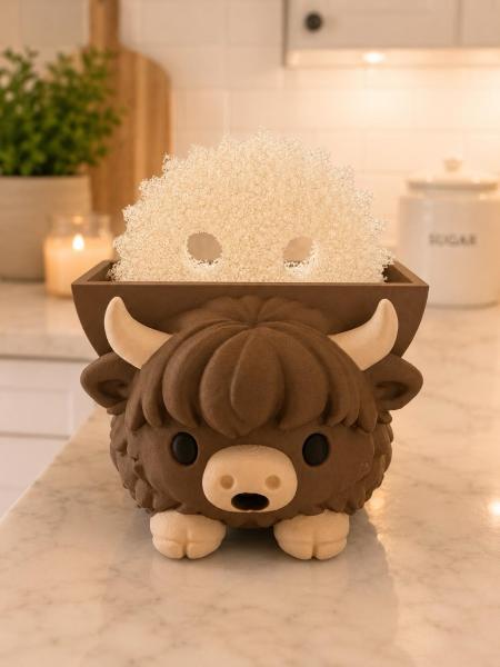 Highland Cow Scrub Daddy Holder | Cute Farmhouse Kitchen Sponge Organizer