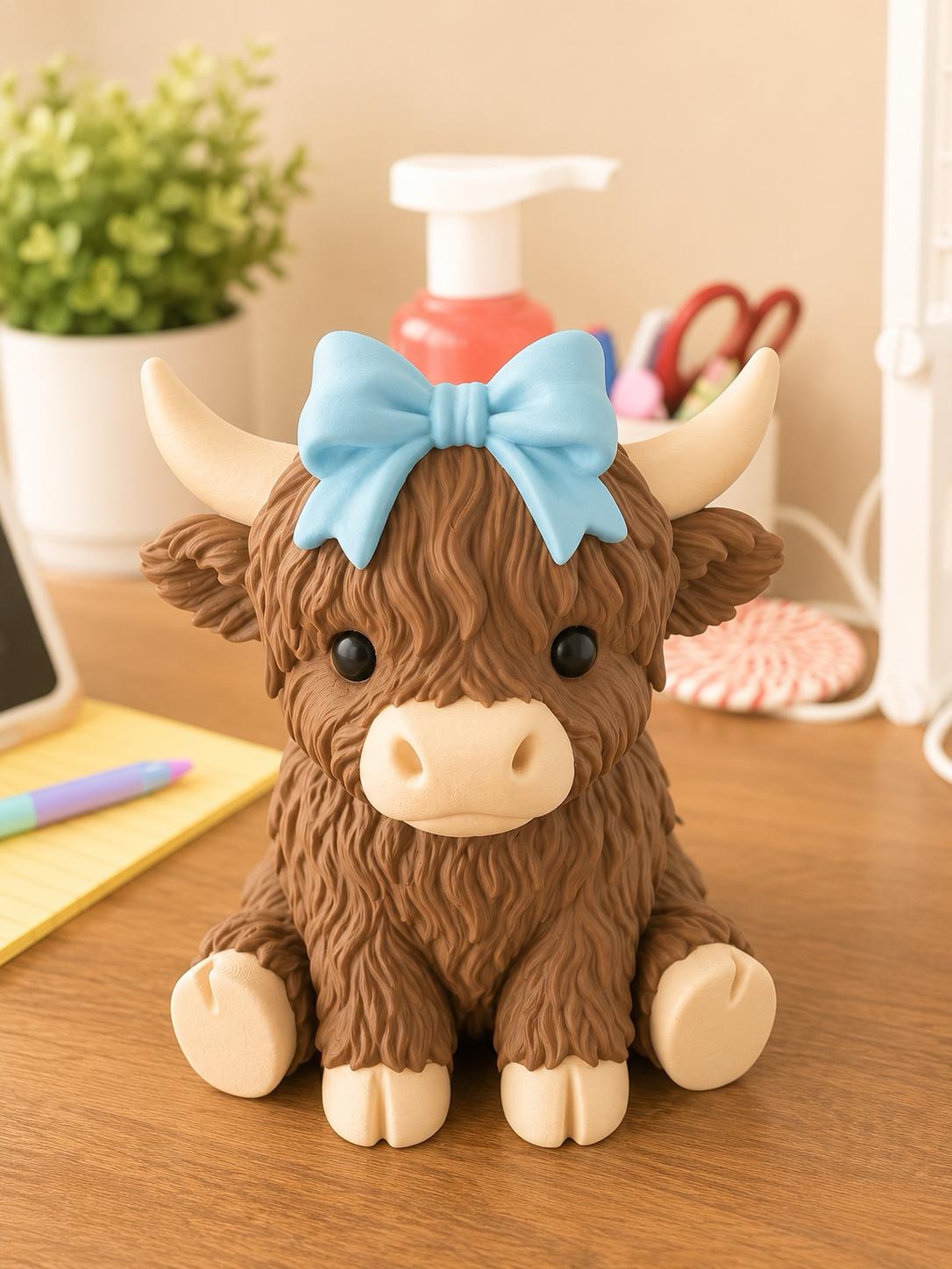 Highland Cow Soap Holder with Bow | Farmhouse Bathroom & Kitchen Decor picture