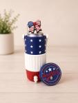 Patriotic Standard Can Cooler + Bow Nail Saver Set