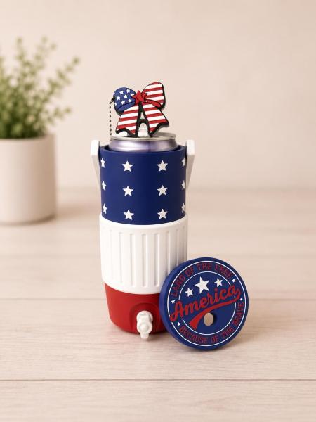 Patriotic Standard Can Cooler + Bow Nail Saver Set