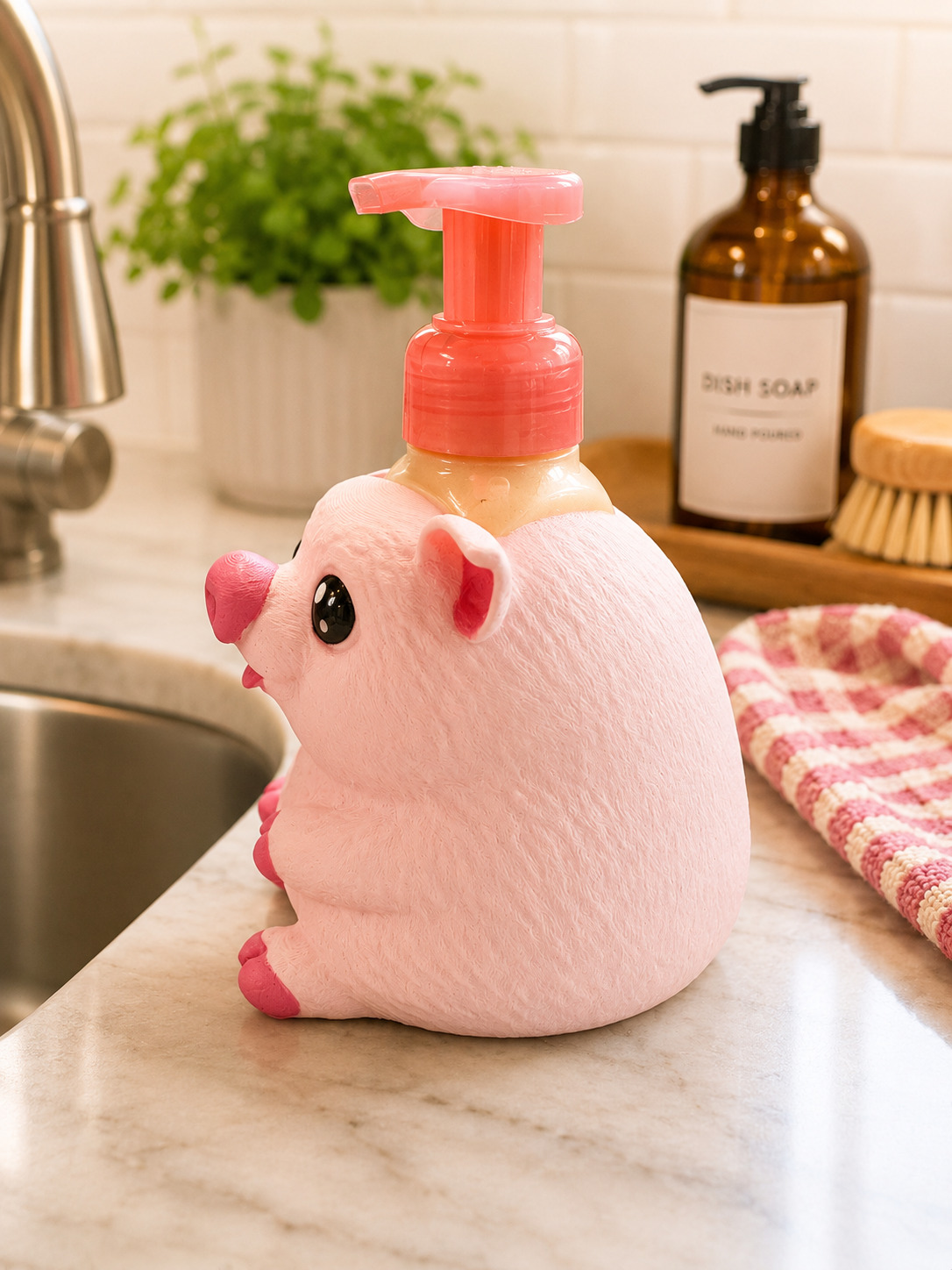 Cute Pig Foaming Soap Holder | Kitchen Sink Soap Dispenser Cover | Farmhouse Decor picture