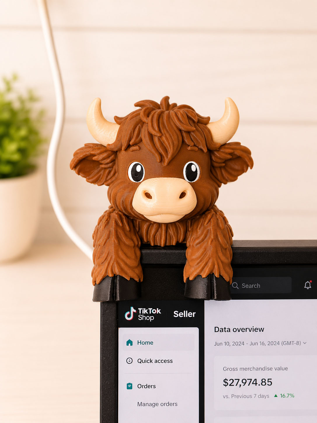 Highland Cow Monitor Buddy | Cute Desk Companion & Screen Topper picture