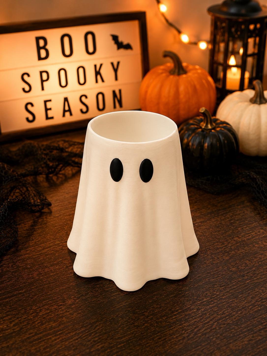 12 oz Standard Ghost Can Cooler Holder with Matching Ghost Can Opener | Halloween Soda Can Sleeve | Cute Spooky Drink Holder picture