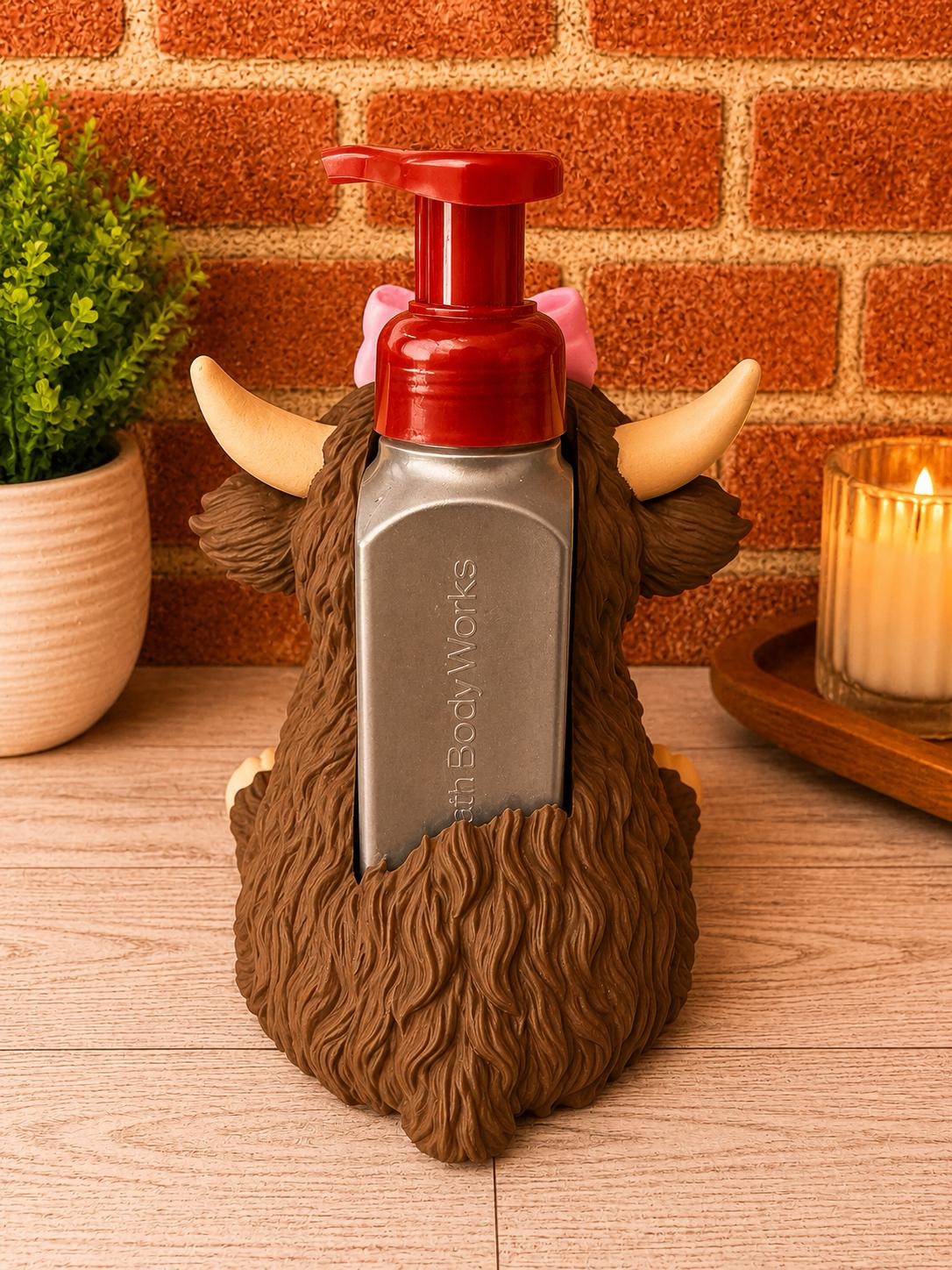 Highland Cow Soap Holder with Bow | Farmhouse Bathroom & Kitchen Decor picture