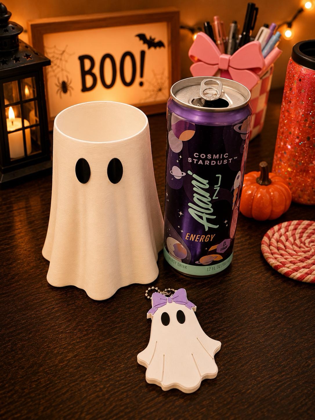 Ghost Skinny Can Cooler with Matching Ghost Nail Saver | 12 oz Slim Can Holder picture
