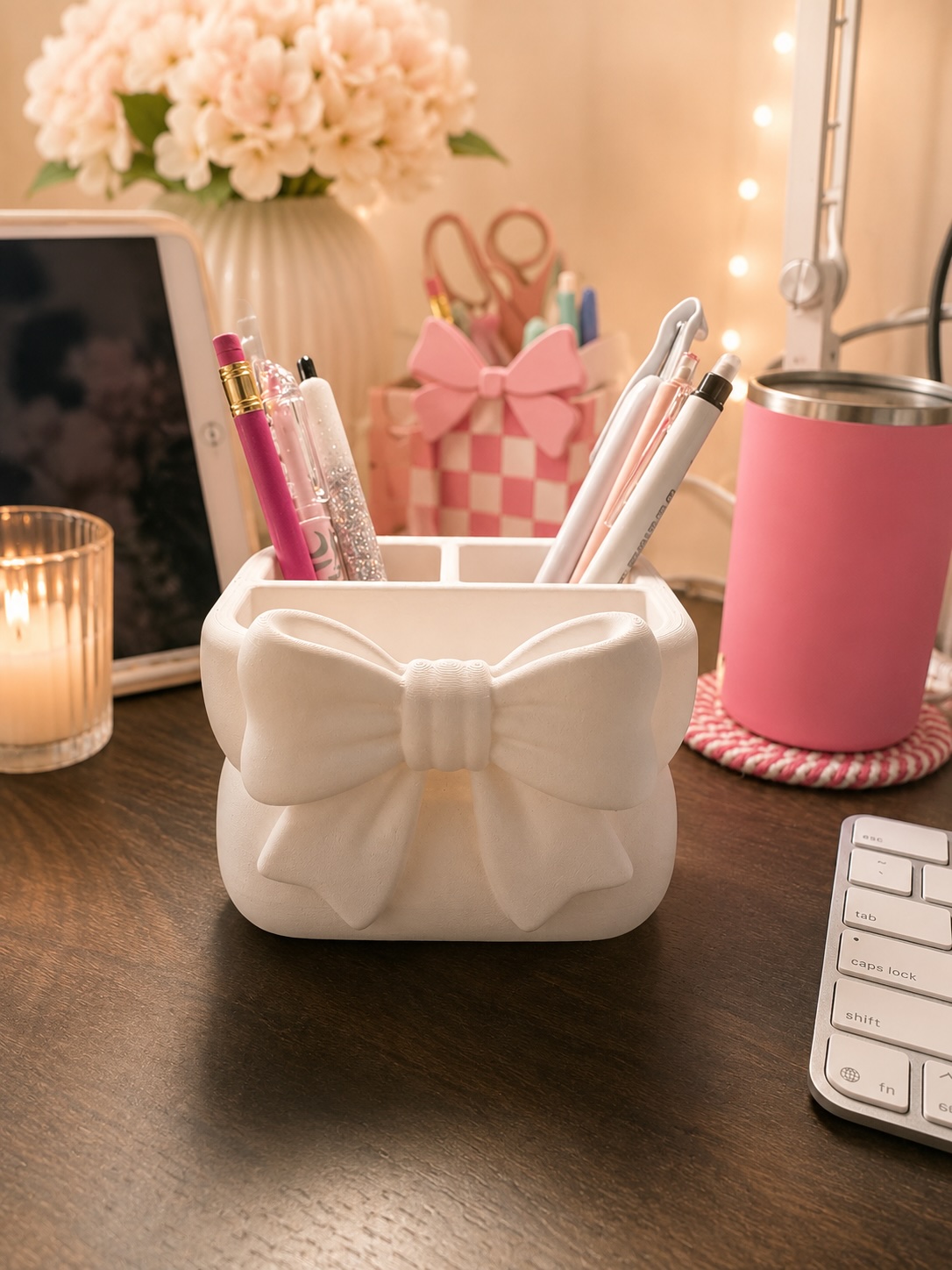 Coquette Bow Desk Organizer | Cute 3D Printed Pen Holder for Office, Teacher Desk & Vanity picture