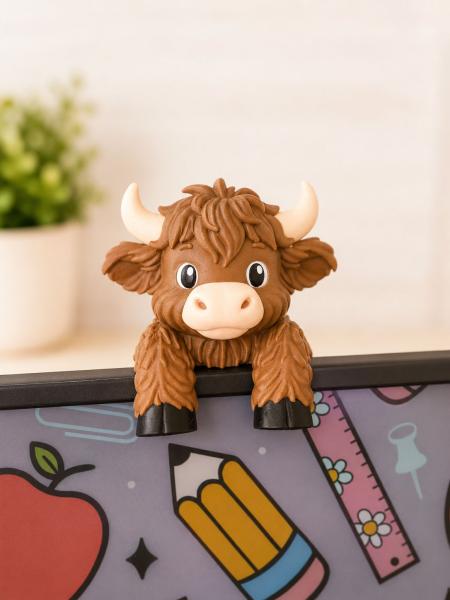 Highland Cow Monitor Buddy | Cute Desk Companion & Screen Topper