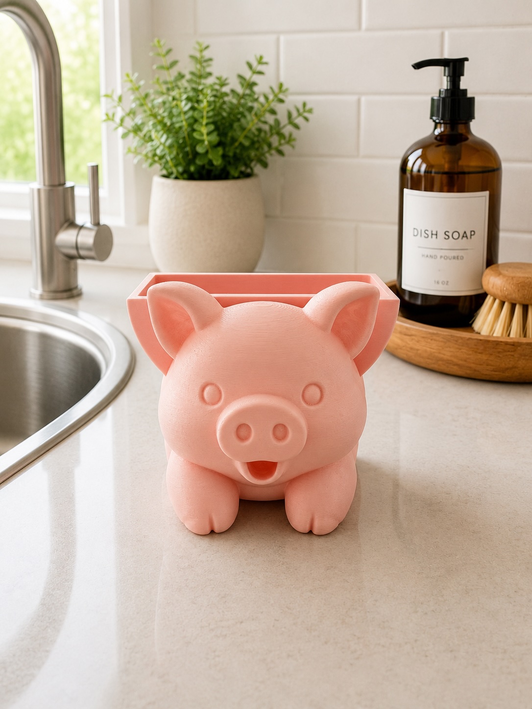Cute Pink Pig Sponge Holder | Kitchen Sink Sponge Caddy & Organizer picture