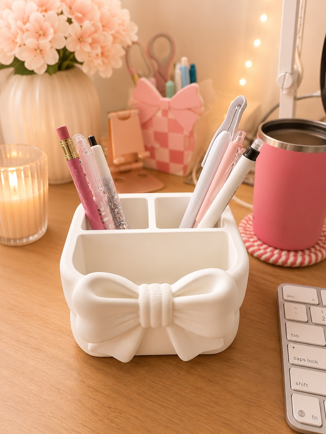 Coquette Bow Desk Organizer | Cute 3D Printed Pen Holder for Office, Teacher Desk & Vanity picture