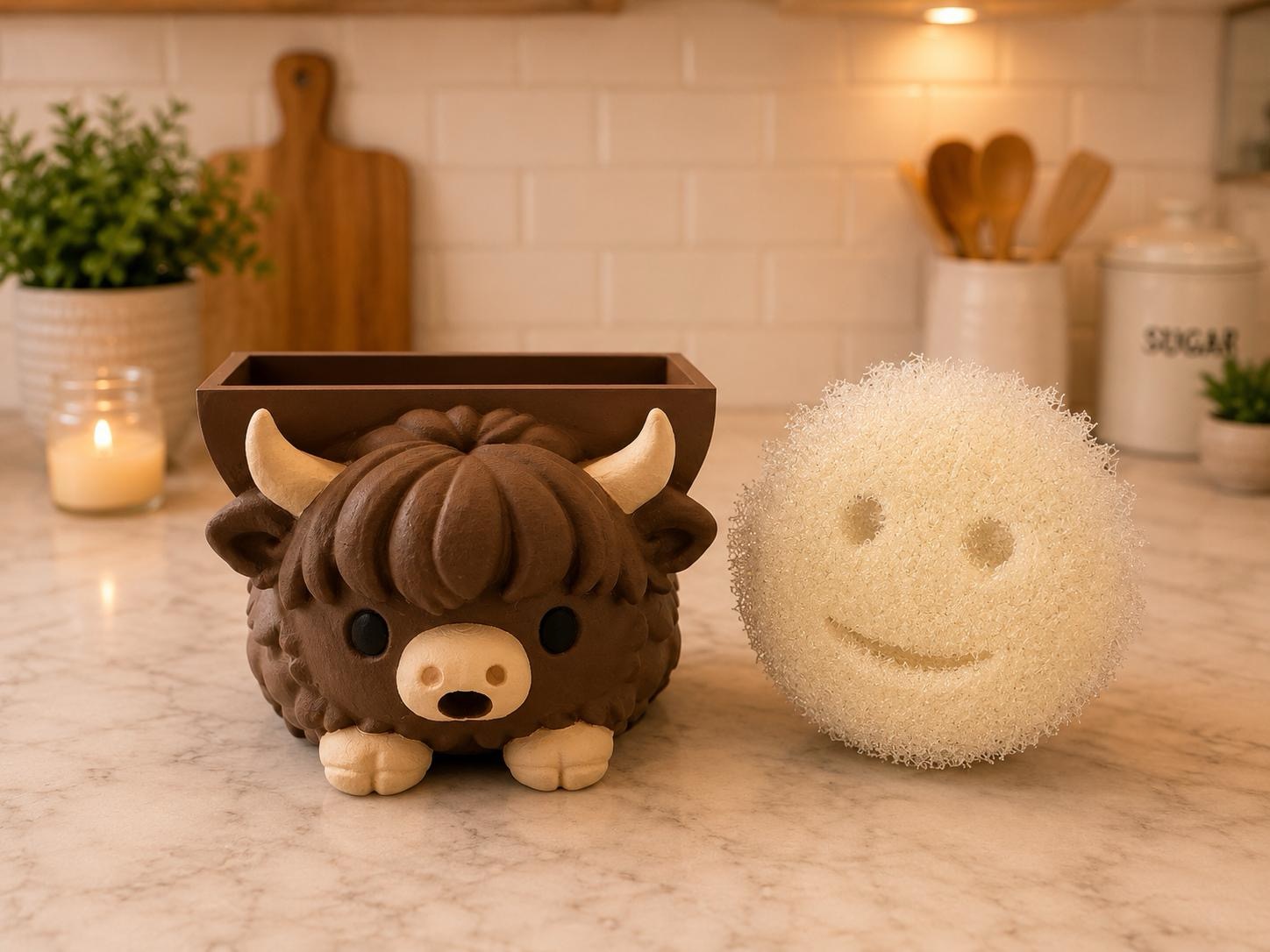 Highland Cow Scrub Daddy Holder | Cute Farmhouse Kitchen Sponge Organizer picture
