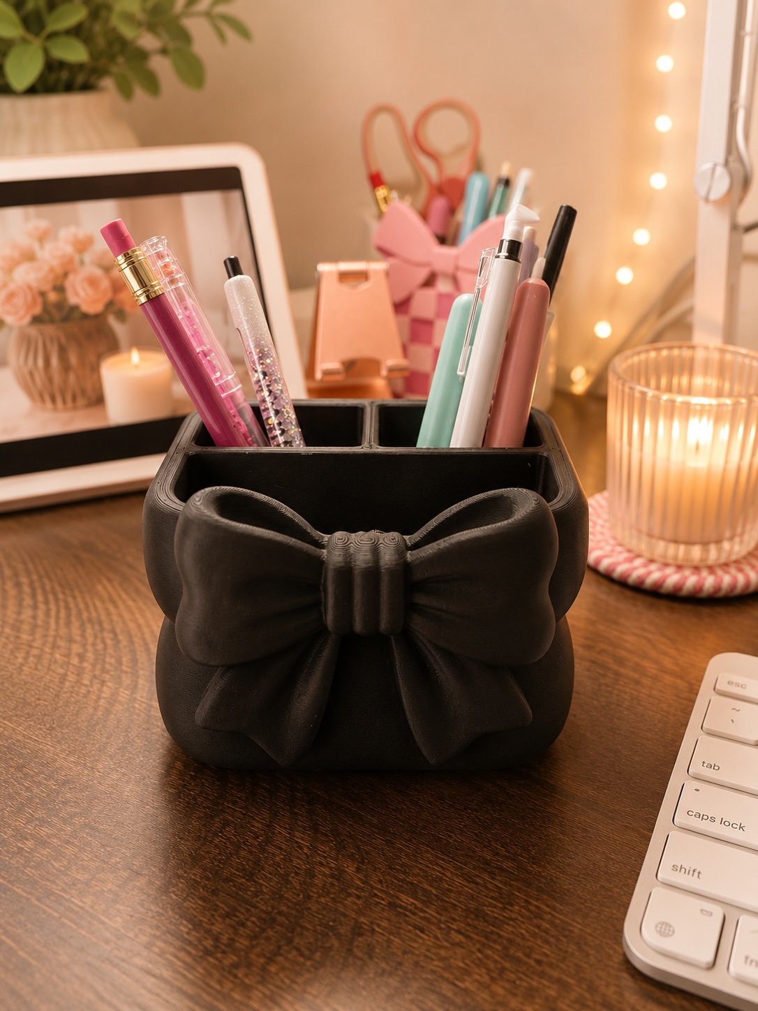 Coquette Bow Desk Organizer | Cute 3D Printed Pen Holder for Office, Teacher Desk & Vanity picture