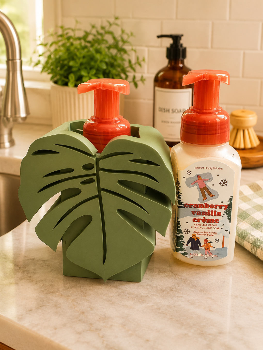 Monstera Leaf Design Soap Dispenser Holder for Kitchen Countertop Decorative Accessory picture