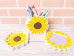 Sunflower Cute Desk Organizer Set | Pen Holder, Sticky Note Holder & Tray