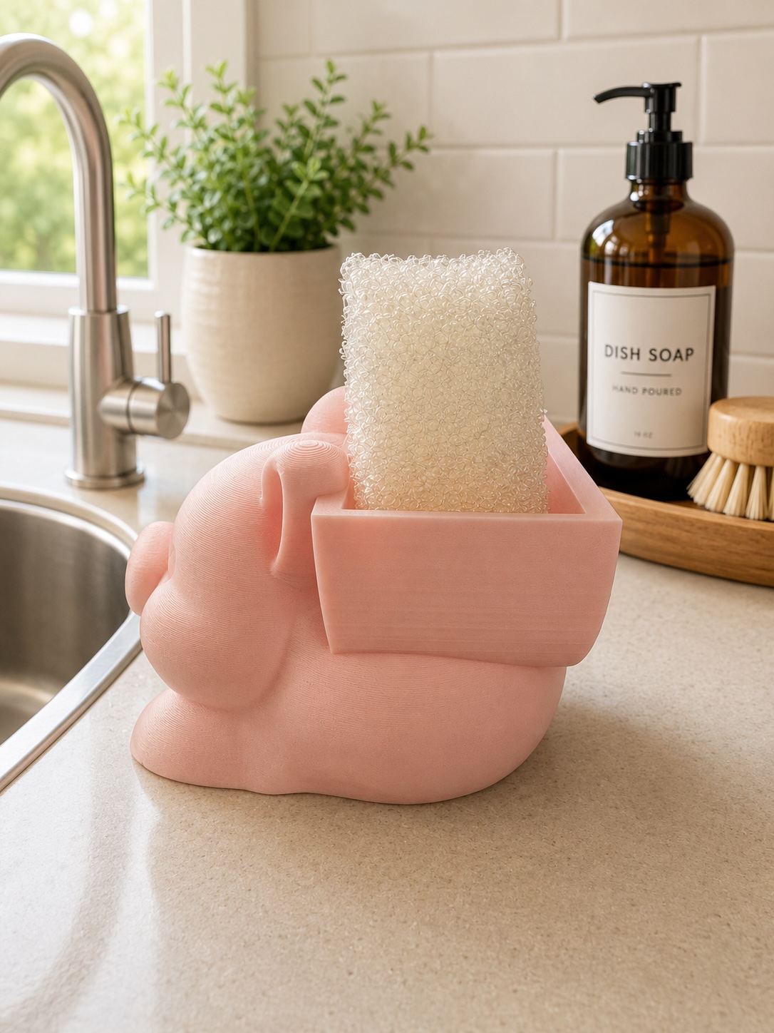 Cute Pink Pig Sponge Holder | Kitchen Sink Sponge Caddy & Organizer picture