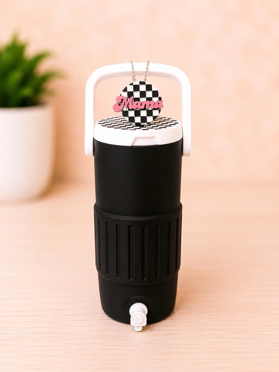 Black and White Checked Can Cooler with Can Opener (Nail Saver) picture