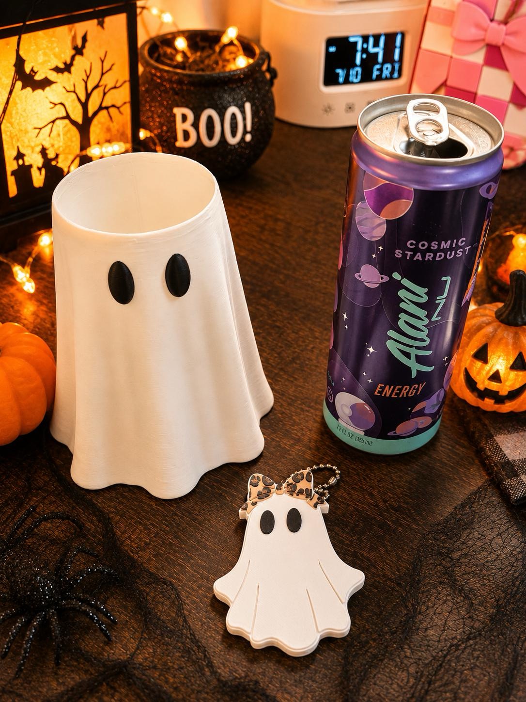 Ghost Skinny Can Cooler with Matching Ghost Nail Saver | 12 oz Slim Can Holder picture