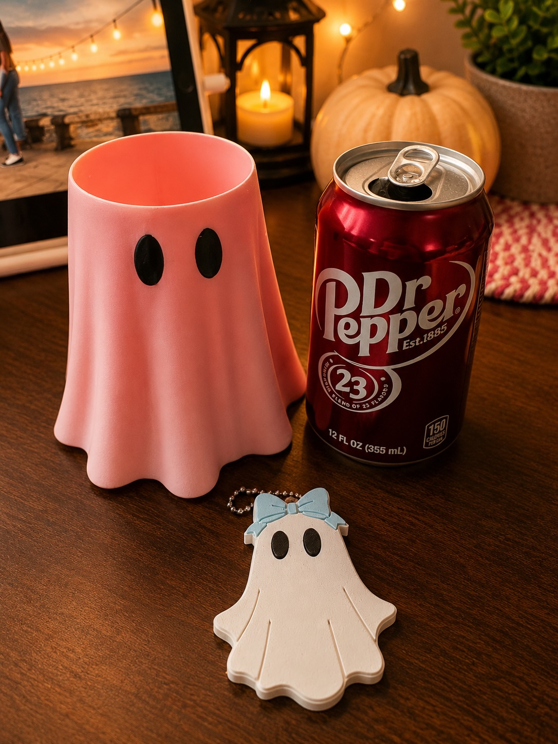 Pink Ghost Standard Can Cooler with Matching Ghost Nail Saver | 12 oz Slim Can Holder picture