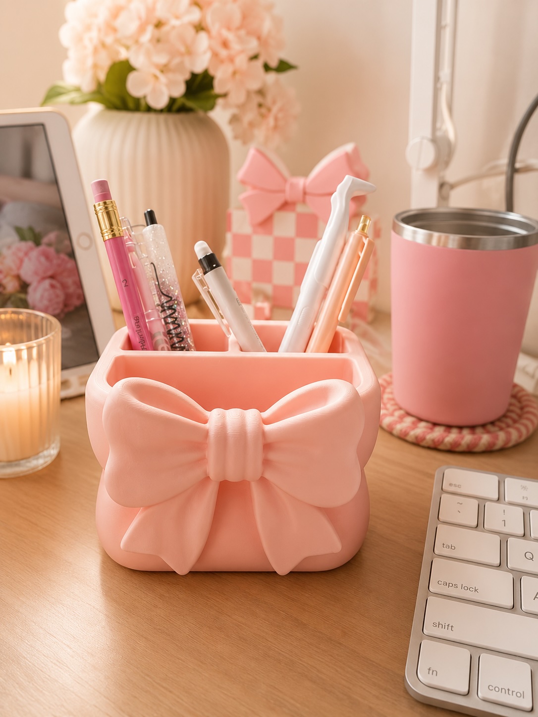Coquette Bow Desk Organizer | Cute 3D Printed Pen Holder for Office, Teacher Desk & Vanity picture