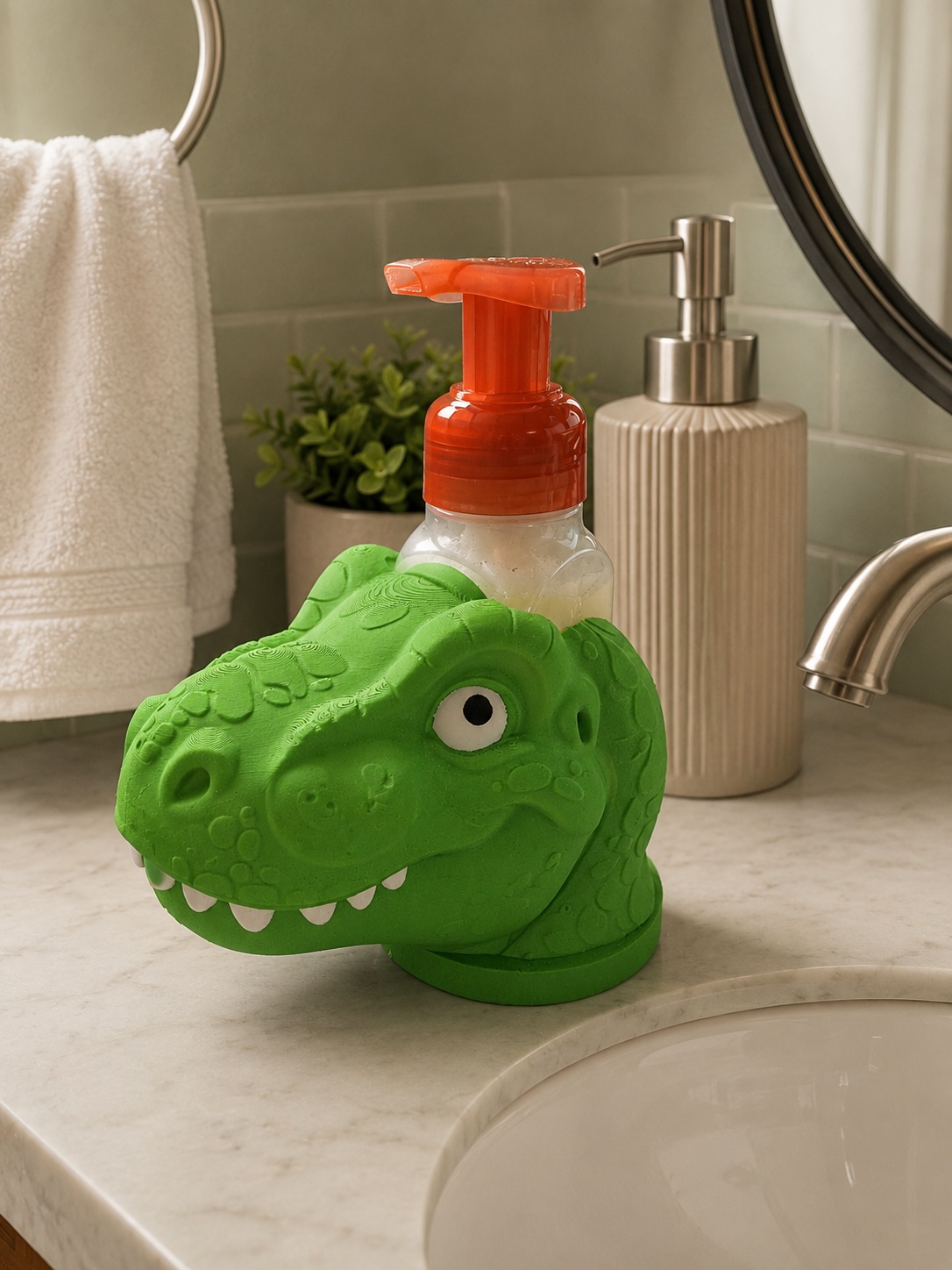 Dinosaur Soap Holder for Bath & Body Works Foaming Soap | Cute T-Rex Bathroom Decor | 3D Printed Holder picture