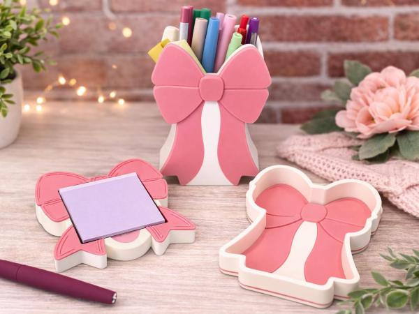 Bow Cute Desk Organizer Set | Pen Holder, Sticky Note Holder & Tray