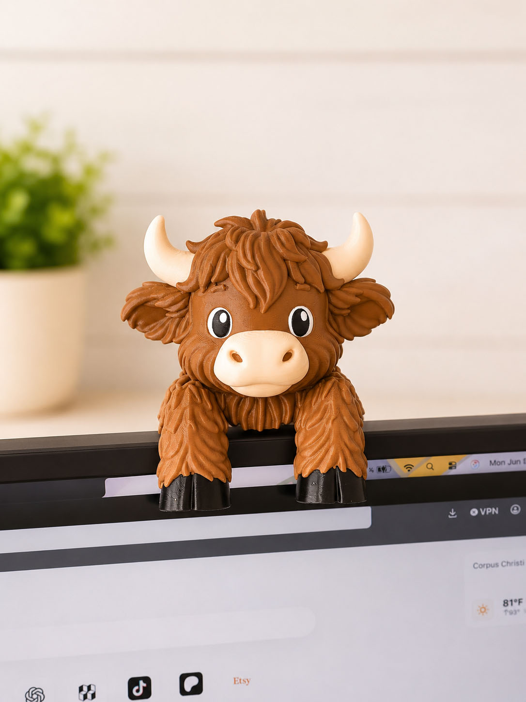 Highland Cow Monitor Buddy | Cute Desk Companion & Screen Topper picture