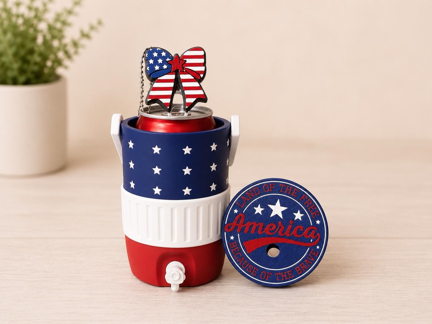 Patriotic Standard Can Cooler + Bow Nail Saver Set picture