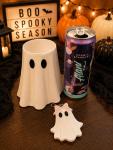 Ghost Skinny Can Cooler with Matching Ghost Nail Saver | 12 oz Slim Can Holder