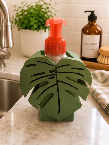 Monstera Leaf Design Soap Dispenser Holder for Kitchen Countertop Decorative Accessory