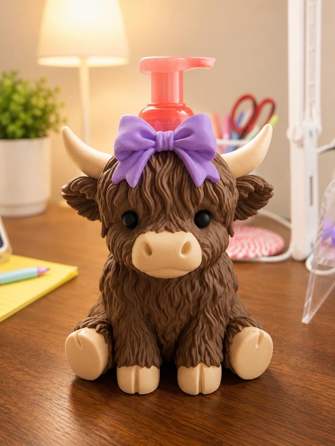 Highland Cow Soap Holder with Bow | Farmhouse Bathroom & Kitchen Decor picture